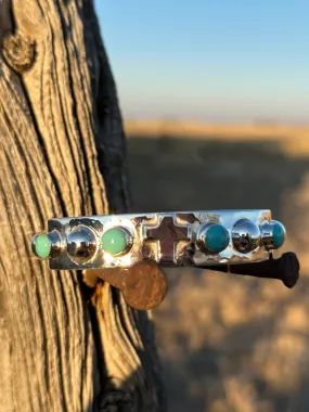 The Hammered Sterling Silver & Turquoise Cross Cuff Bracelet