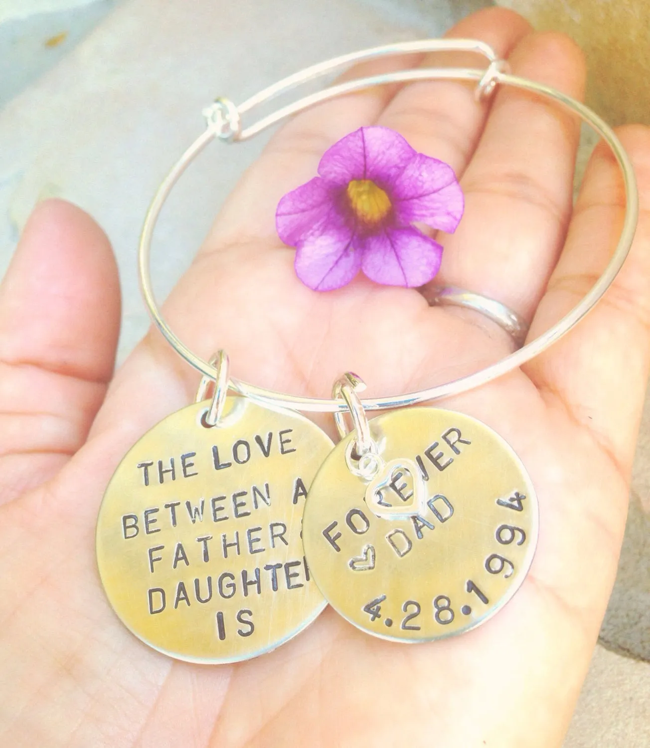 The Love Between A Father And Daughter Bangle Bracelet, Father Daughter Jewelry Gifts