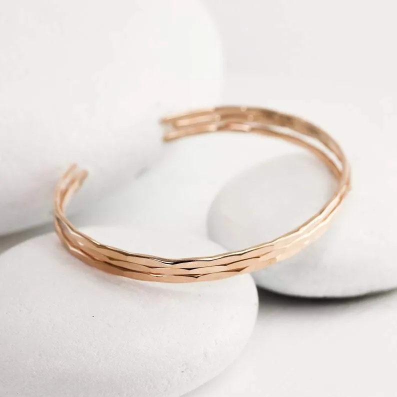 Thin Hammered Rose Gold Cuff Bracelet