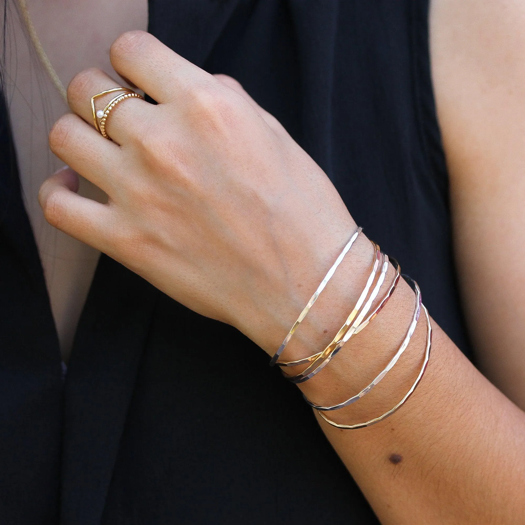 Thin Hammered Rose Gold Cuff Bracelet