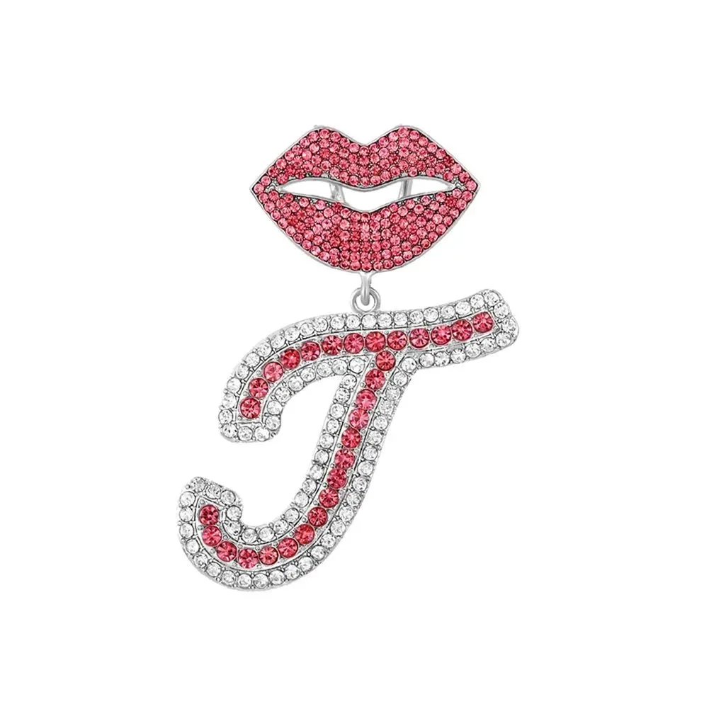 Trendy Pink Cuban Chain Rhinestone Letter Pendant Necklace