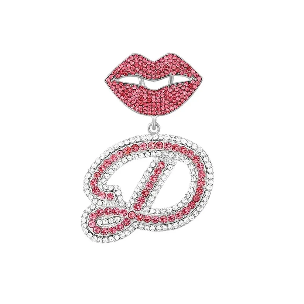 Trendy Pink Cuban Chain Rhinestone Letter Pendant Necklace