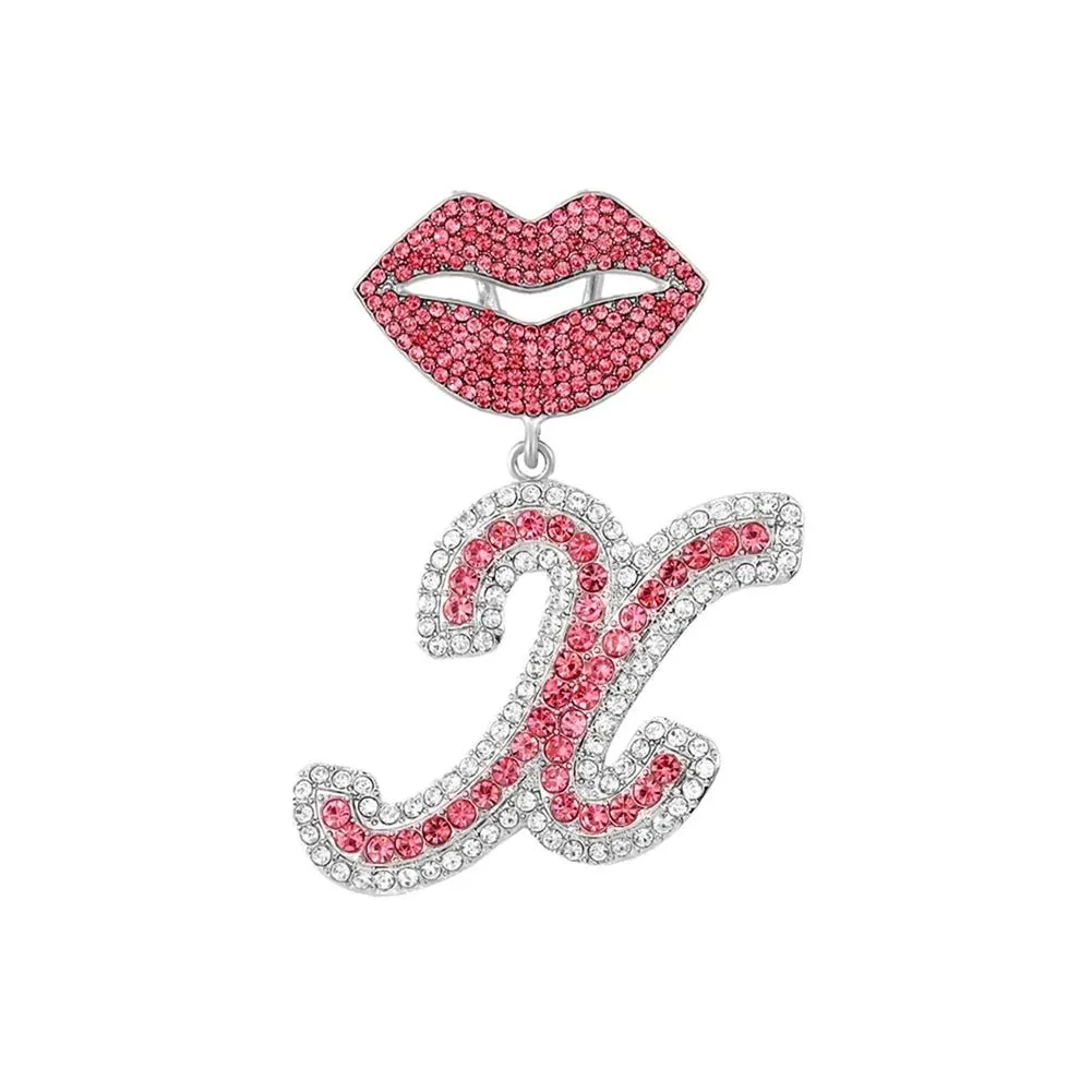 Trendy Pink Cuban Chain Rhinestone Letter Pendant Necklace