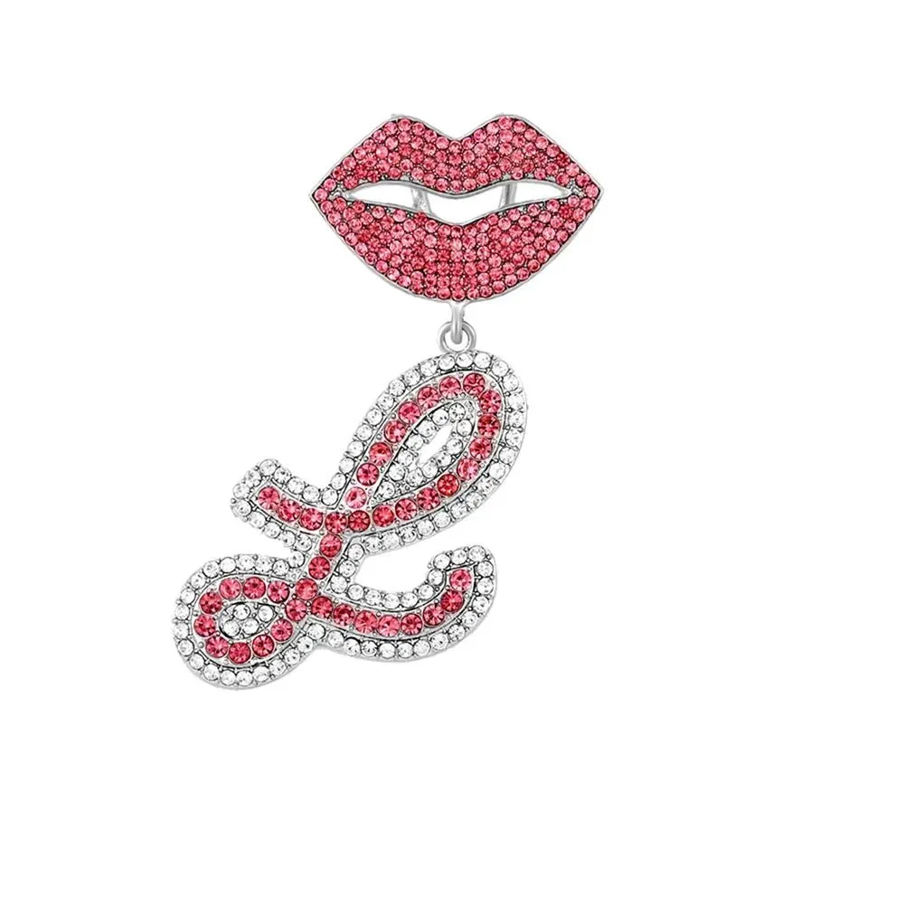 Trendy Pink Cuban Chain Rhinestone Letter Pendant Necklace