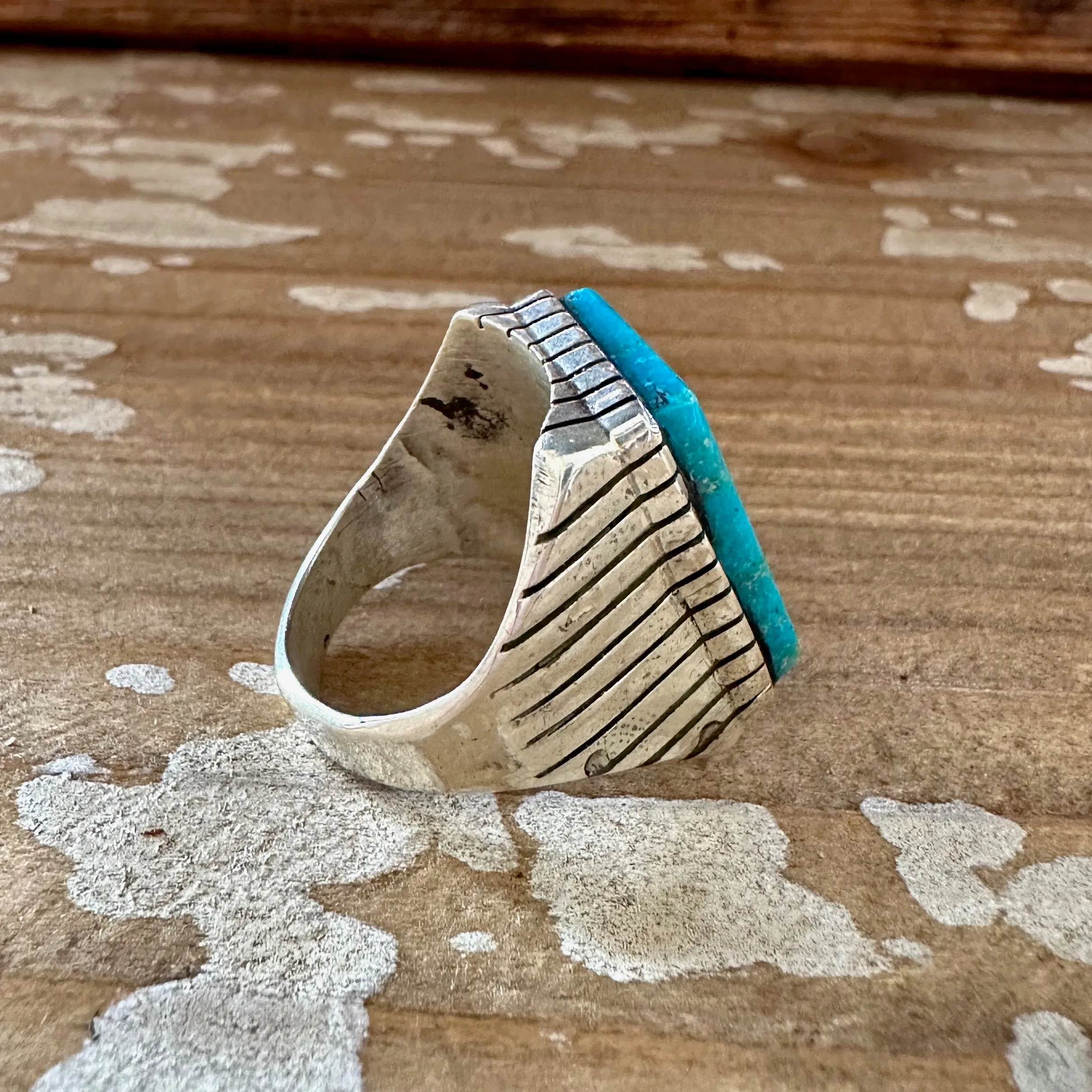 TREVOR JACK Navajo Handmade Mens Rings w/ Sterling Silver & Kingman Turquoise  Various Sizes