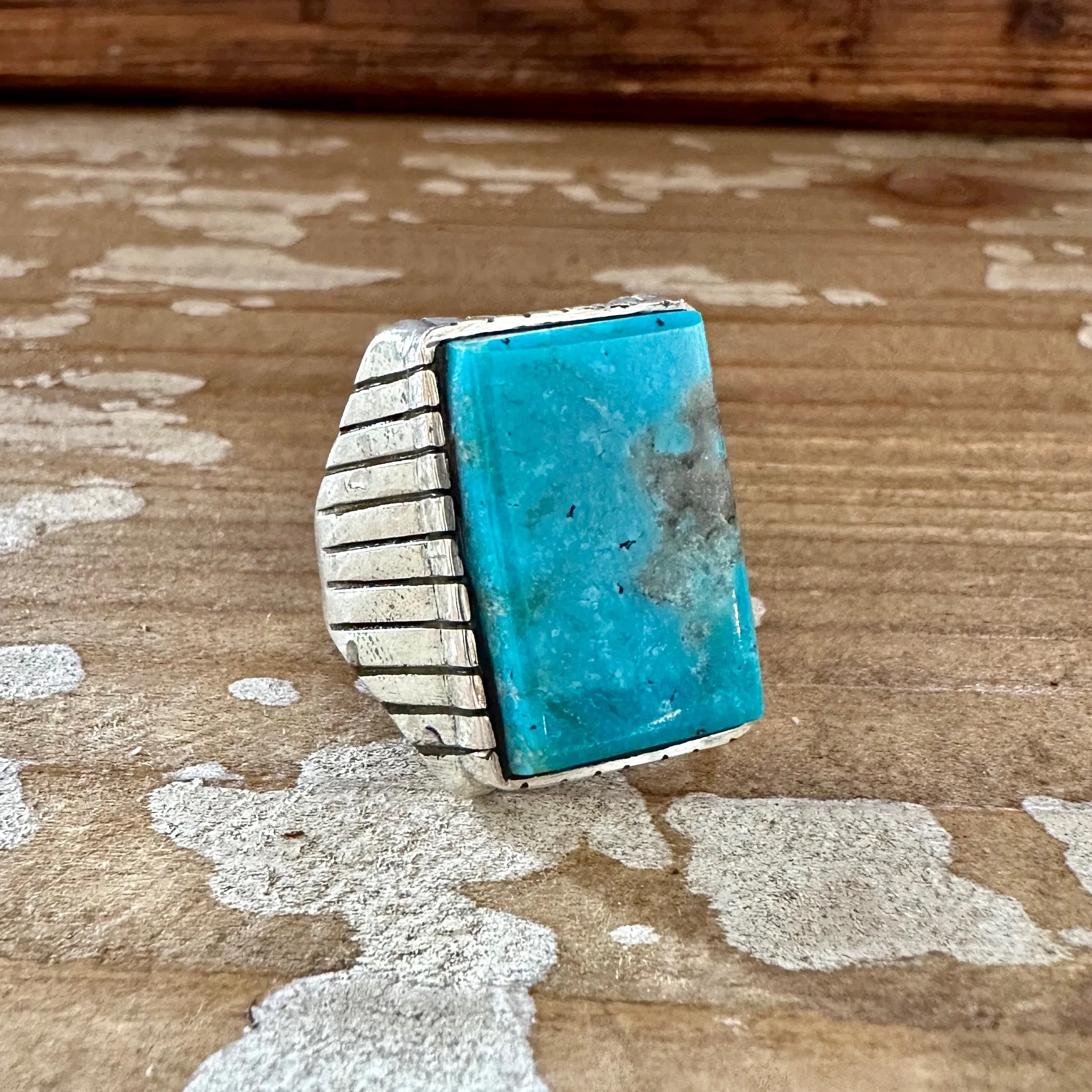 TREVOR JACK Navajo Handmade Mens Rings w/ Sterling Silver & Kingman Turquoise  Various Sizes