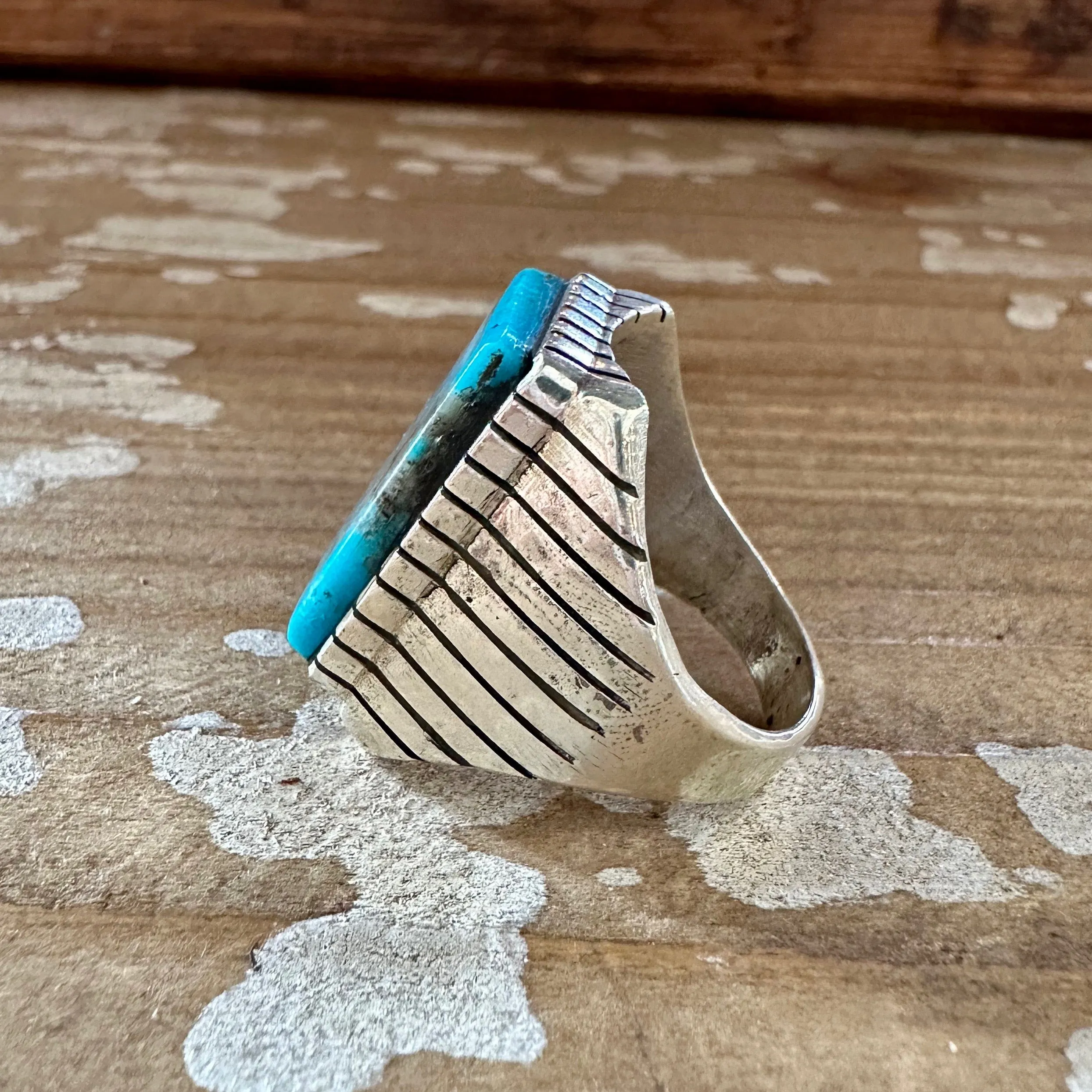 TREVOR JACK Navajo Handmade Mens Rings w/ Sterling Silver & Kingman Turquoise  Various Sizes