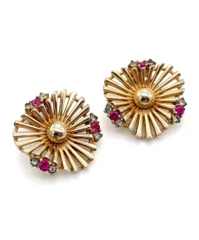 【USA輸入】ヴィンテージ オープンワーク マゼンタ ビジュー イヤリング/Vintage Open Work Magenta Bijou Clip On Earrings