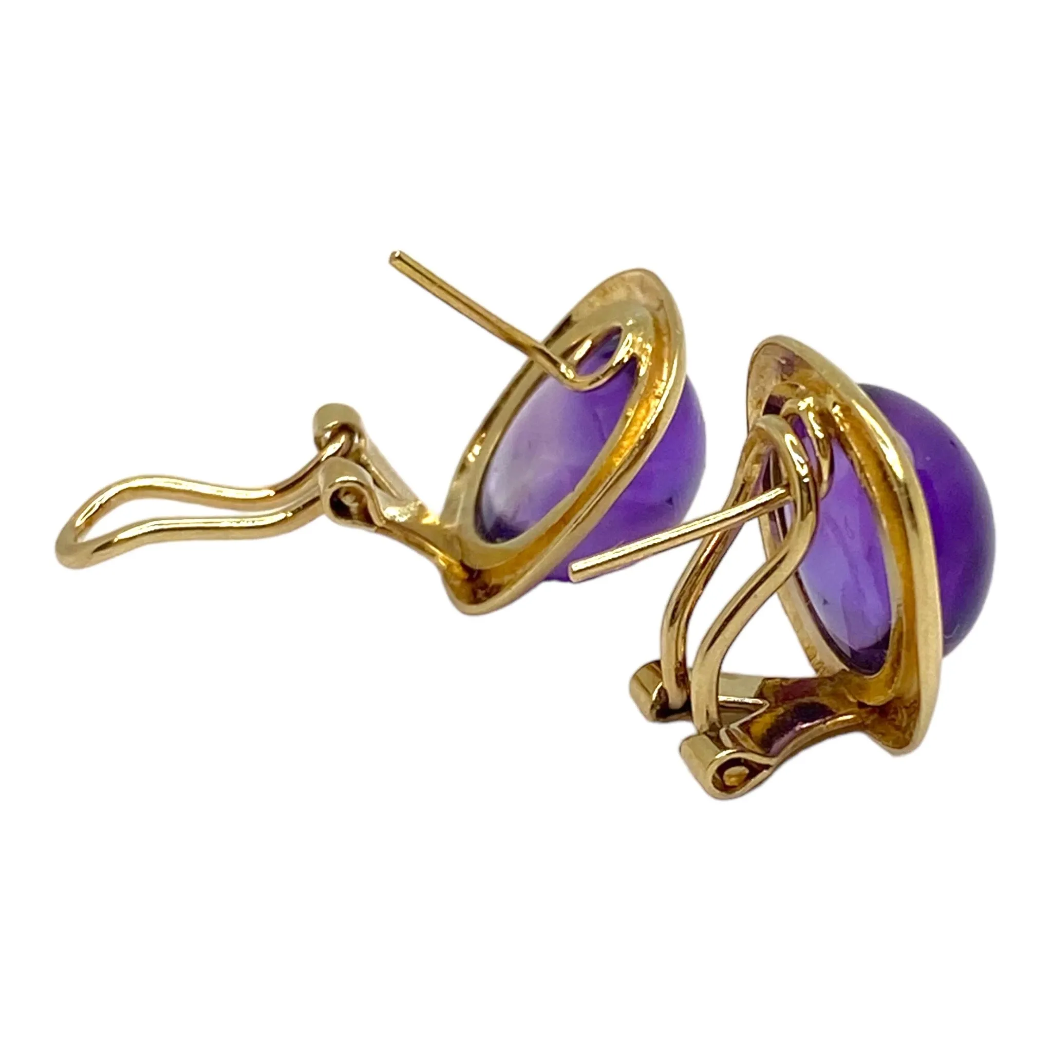 Vintage 14K Yellow Gold Amethyst Cabochon Earrings