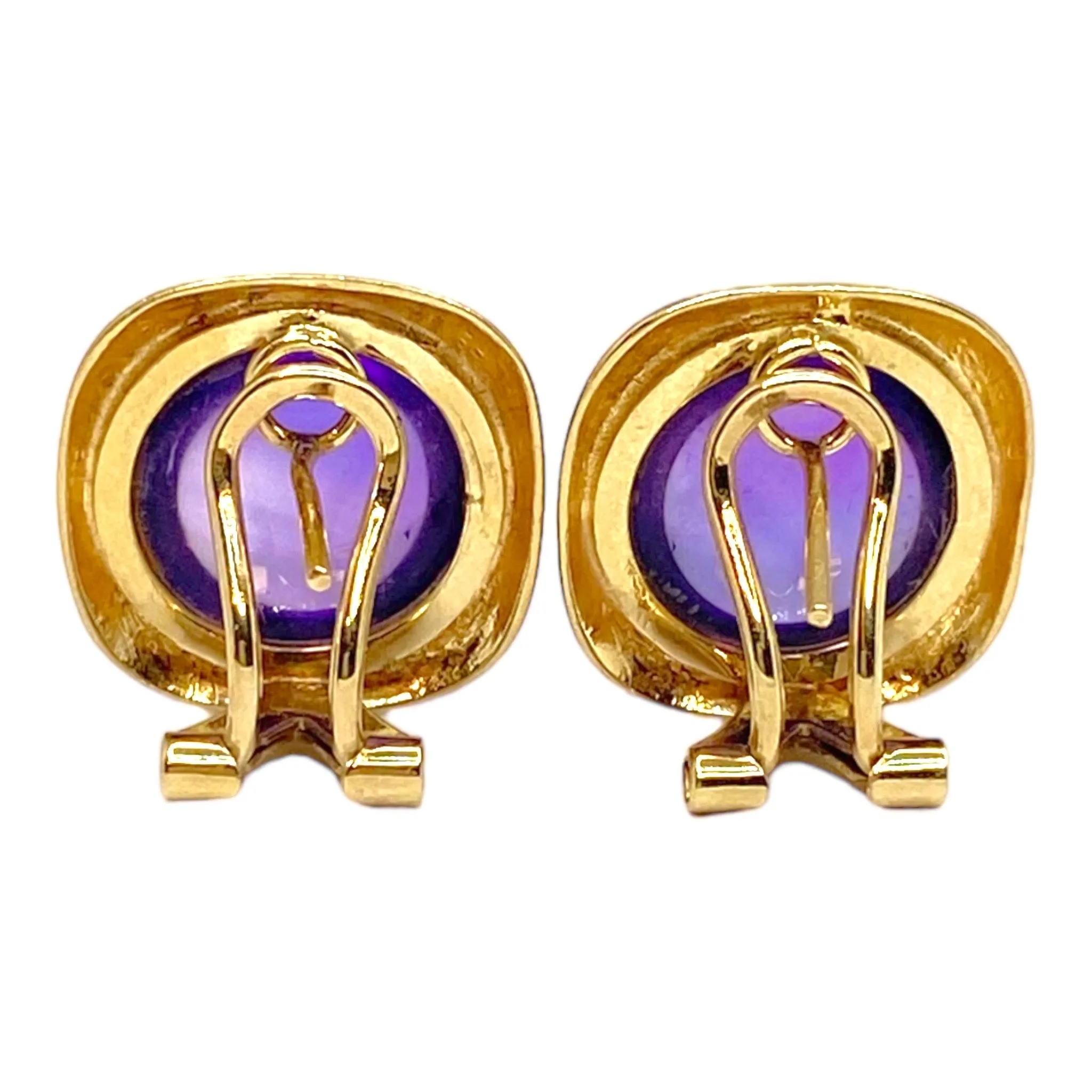 Vintage 14K Yellow Gold Amethyst Cabochon Earrings