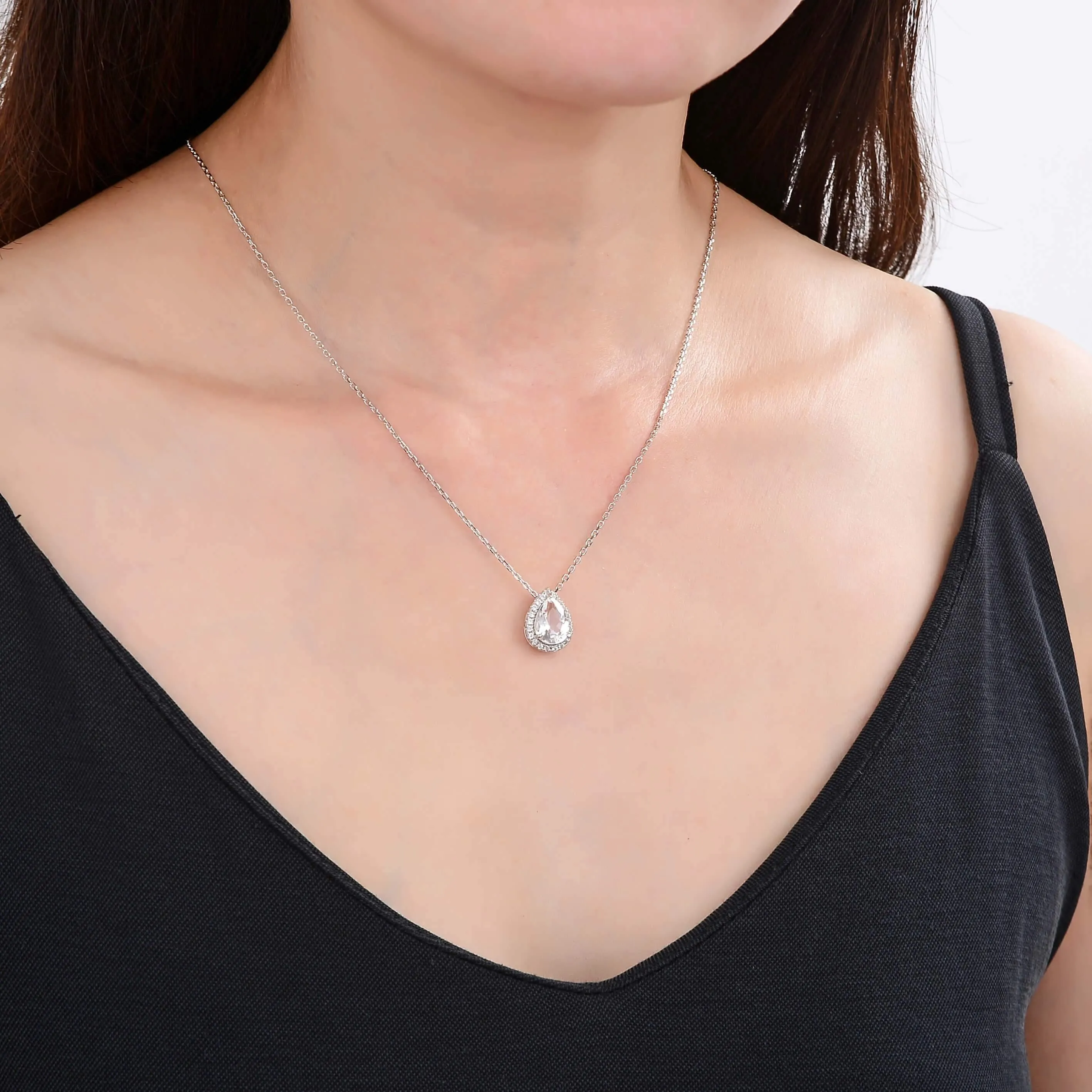 White Topaz Teardrop Necklace