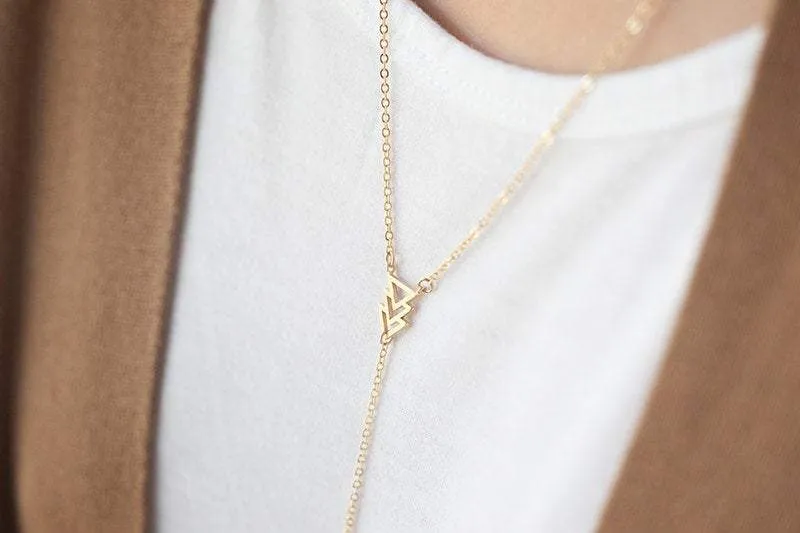 Wholesale Gold Lariat Necklace with Triangle and Hamsa, 16k gold Triangle Hamsa, Gold Rope Necklace, Geometric Necklace, Minimalist Necklace