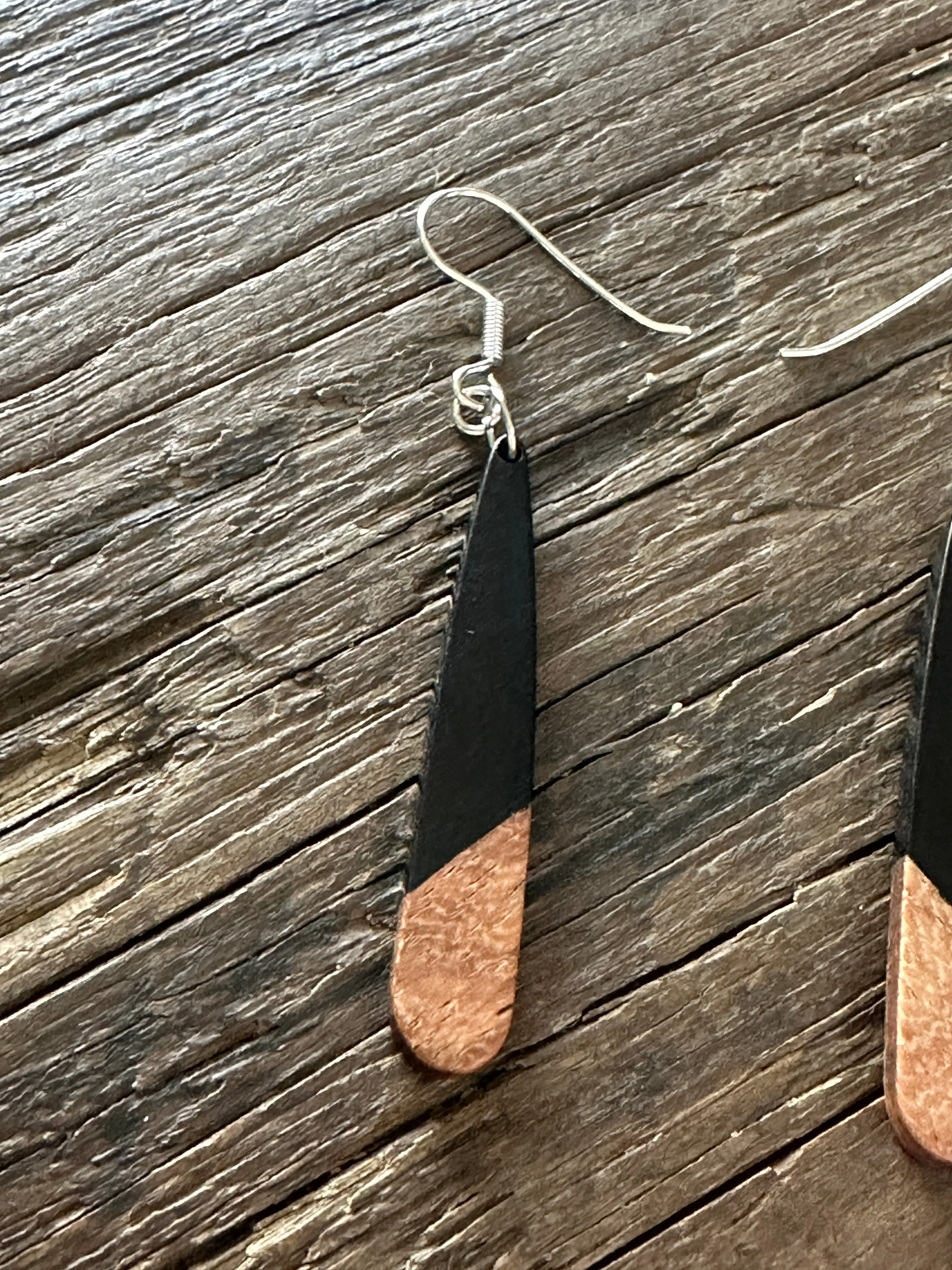 Wooden Drop Earrings - Long Teardrop