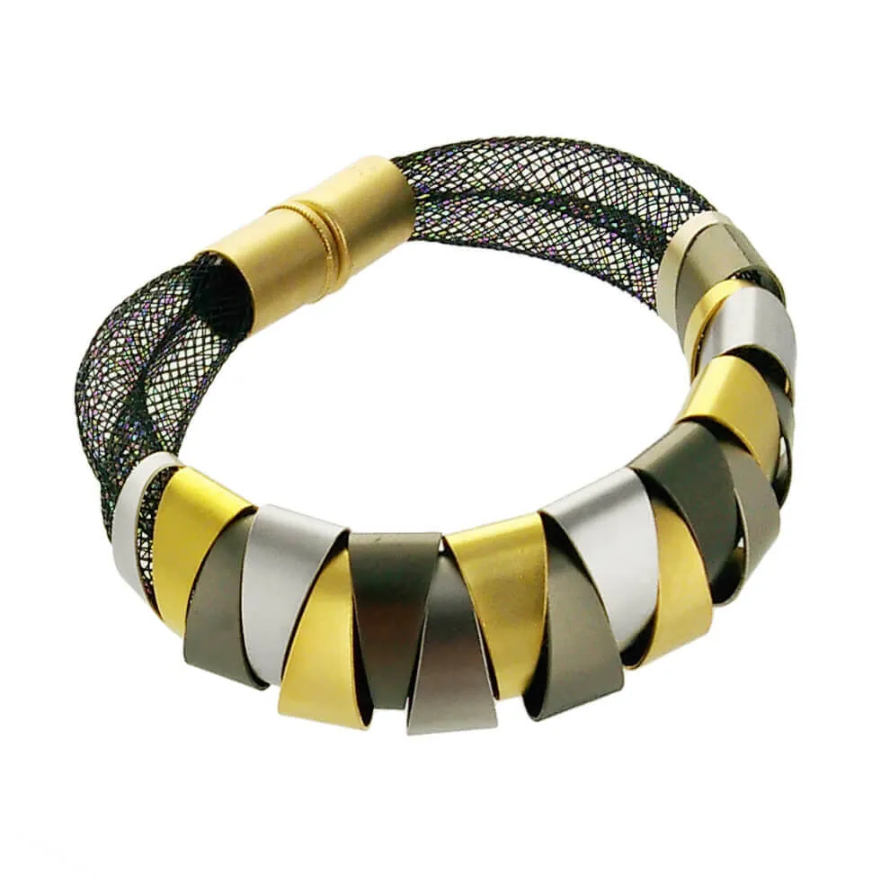 Zzan Israeli Mixed Metals Double Mesh Bracelet